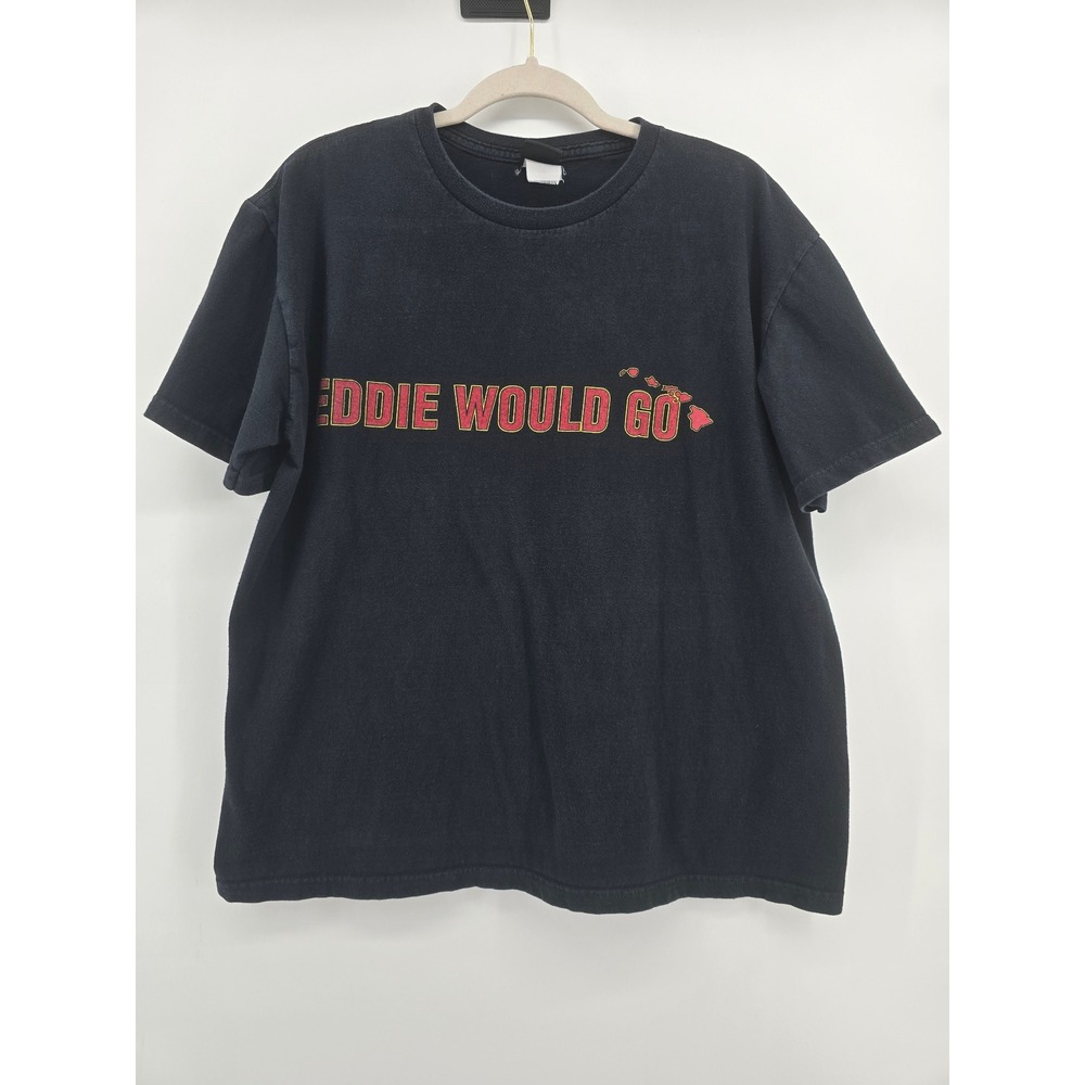 VTG Y2K Quiksilver Eddie Would Go Shirt Mens L/XL Black Hawaii Surf Graphic Tee